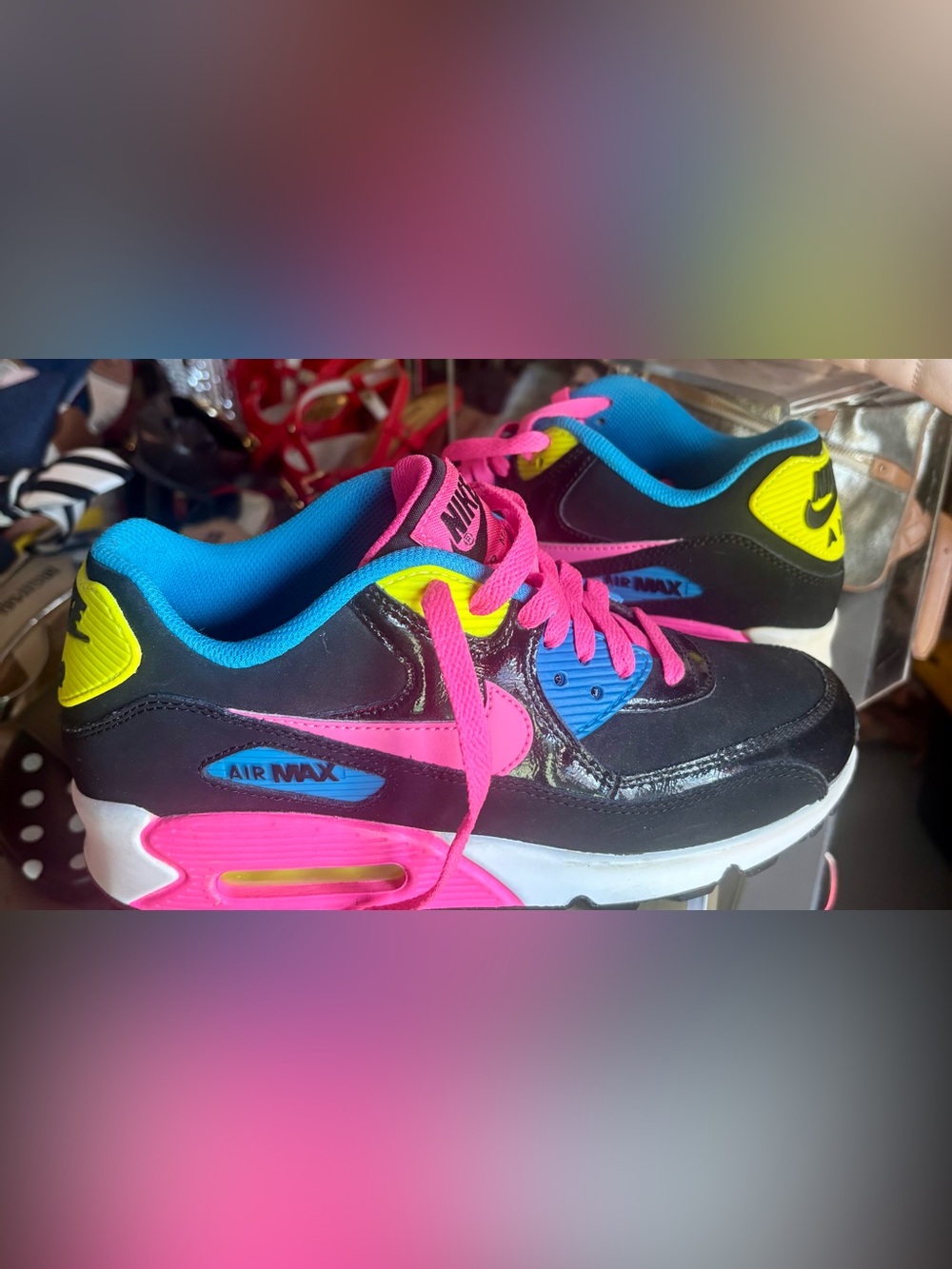 Nike Kids Sneakers — Black with Pink, Blue, Yellow Accents